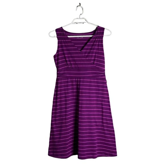 Eddie Bauer Women's Purple Striped Sleeveless V-Neck Surplice Travex Dress - Picture 1 of 5
